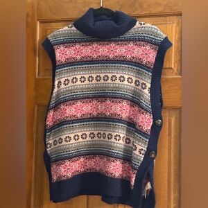 EUC Tabitha Webb Wool Fair Isle Turtleneck Sweater Vest Button Detail Sz Large